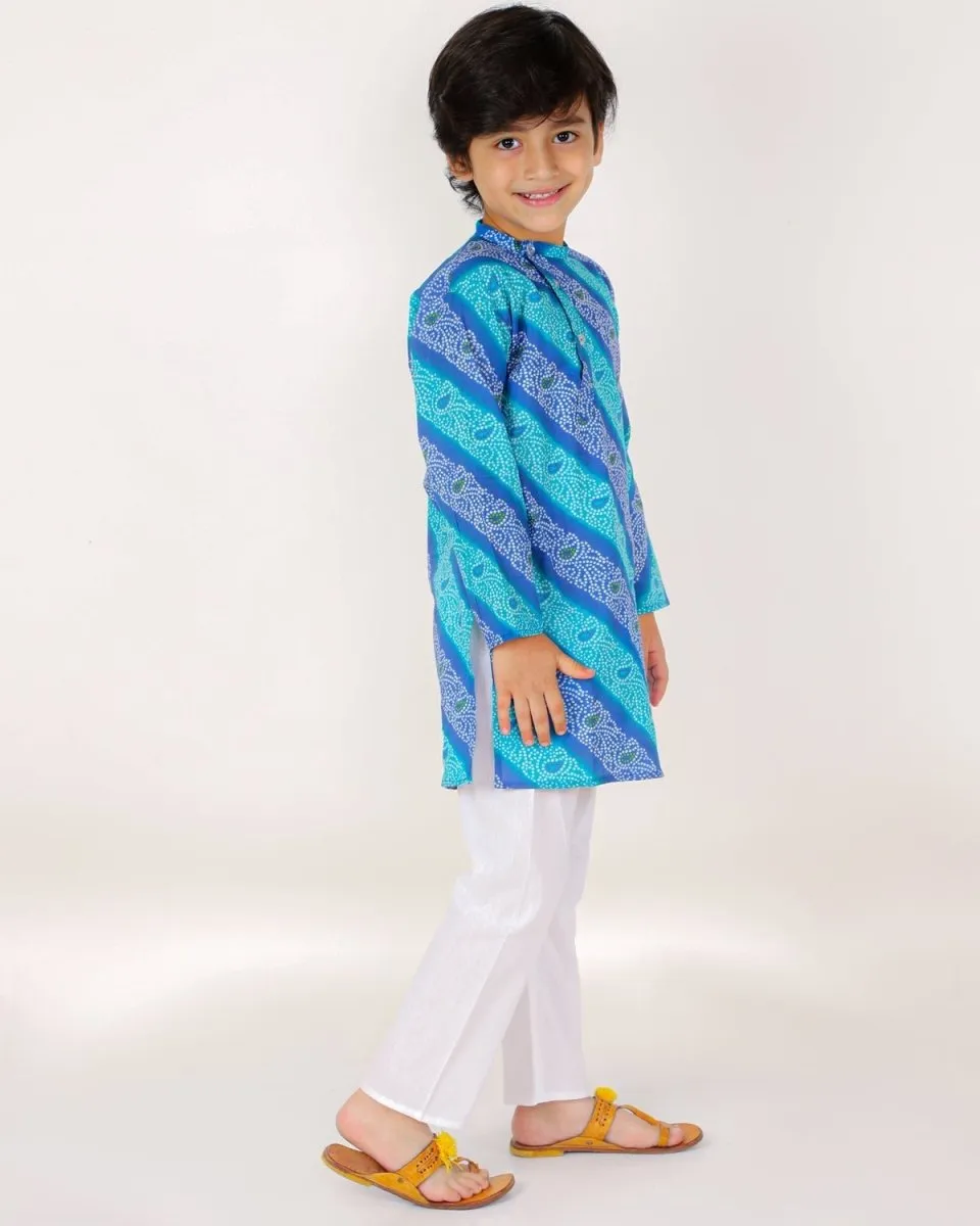 Classic Blue Lehariya Boys Pajama Kurta Set