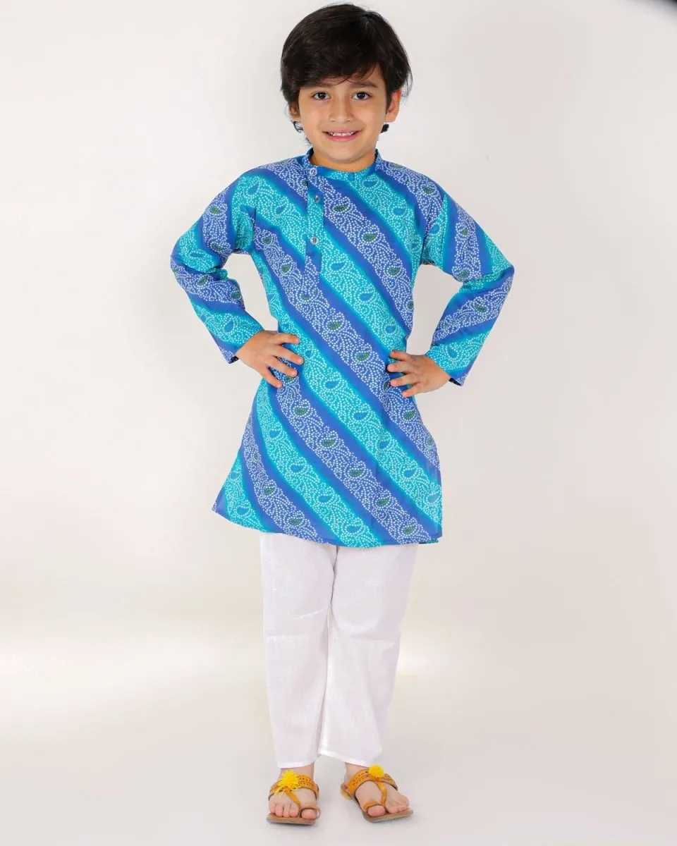 Classic Blue Lehariya Boys Pajama Kurta Set