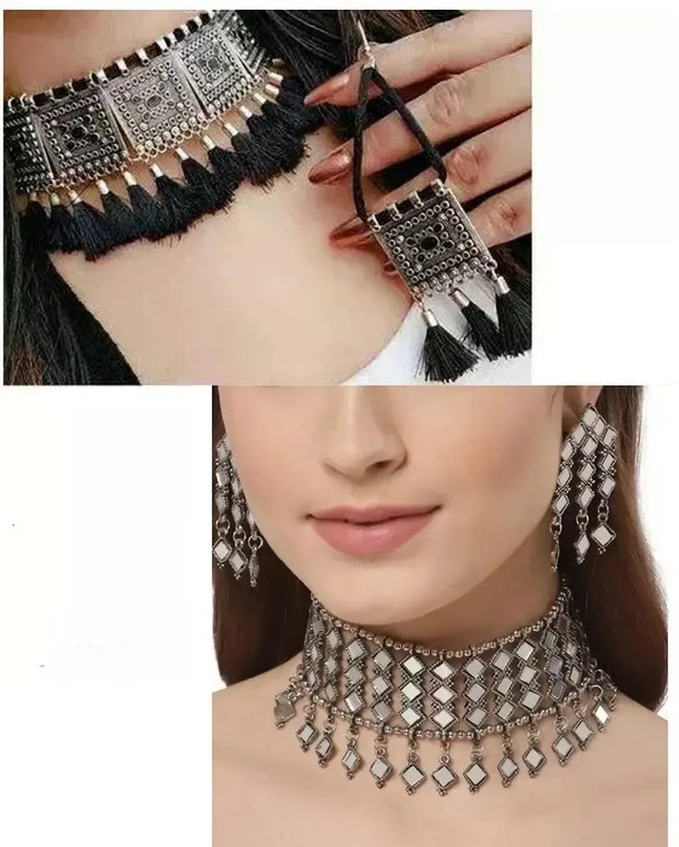 Combo of 2 Silver-Plated Intricate Design Detail Jewellery Set