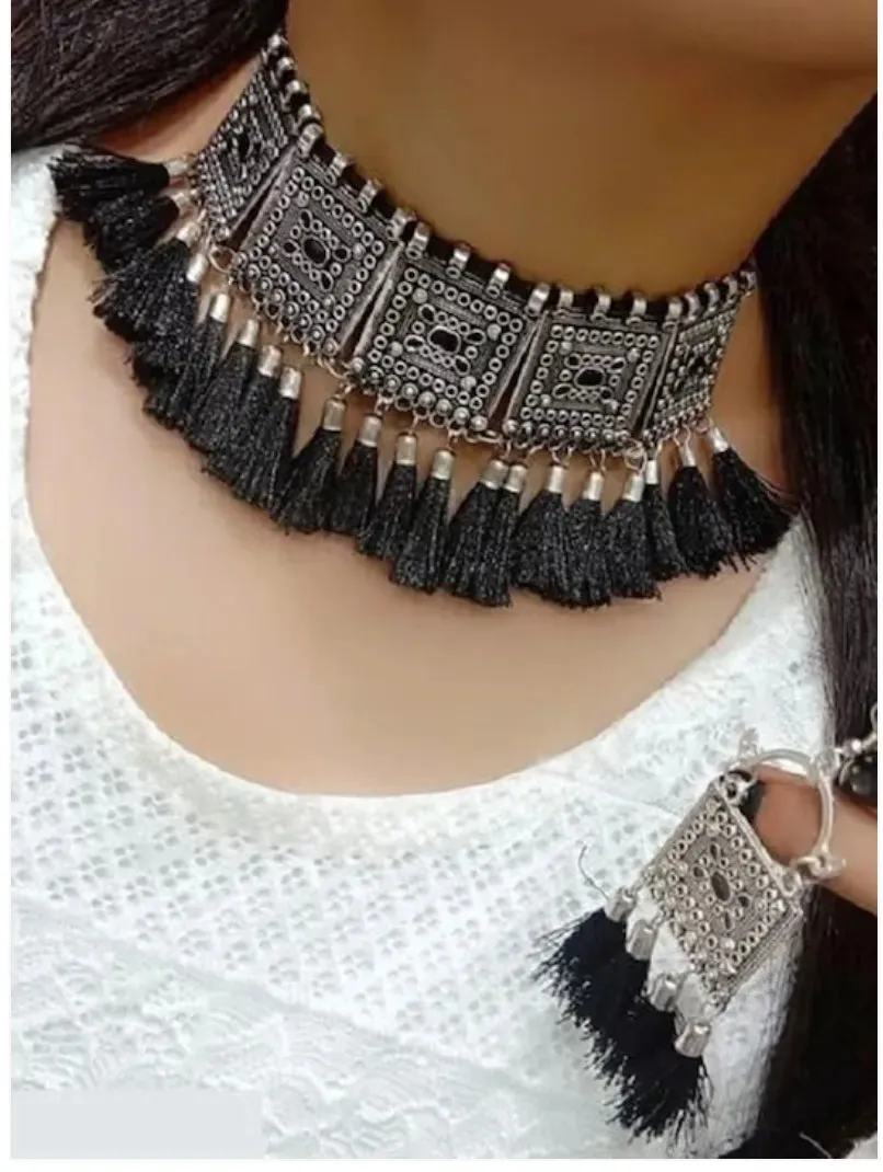 Combo Of 2 Silver-Plated Stone Studded & Beaded Jewellery Set