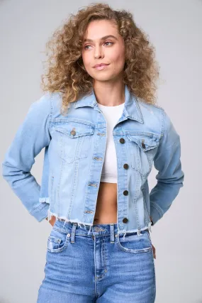 CROPPED STRETCH DENIM JACKET WITH DISTRESSED HEM  / SP-J4216ML