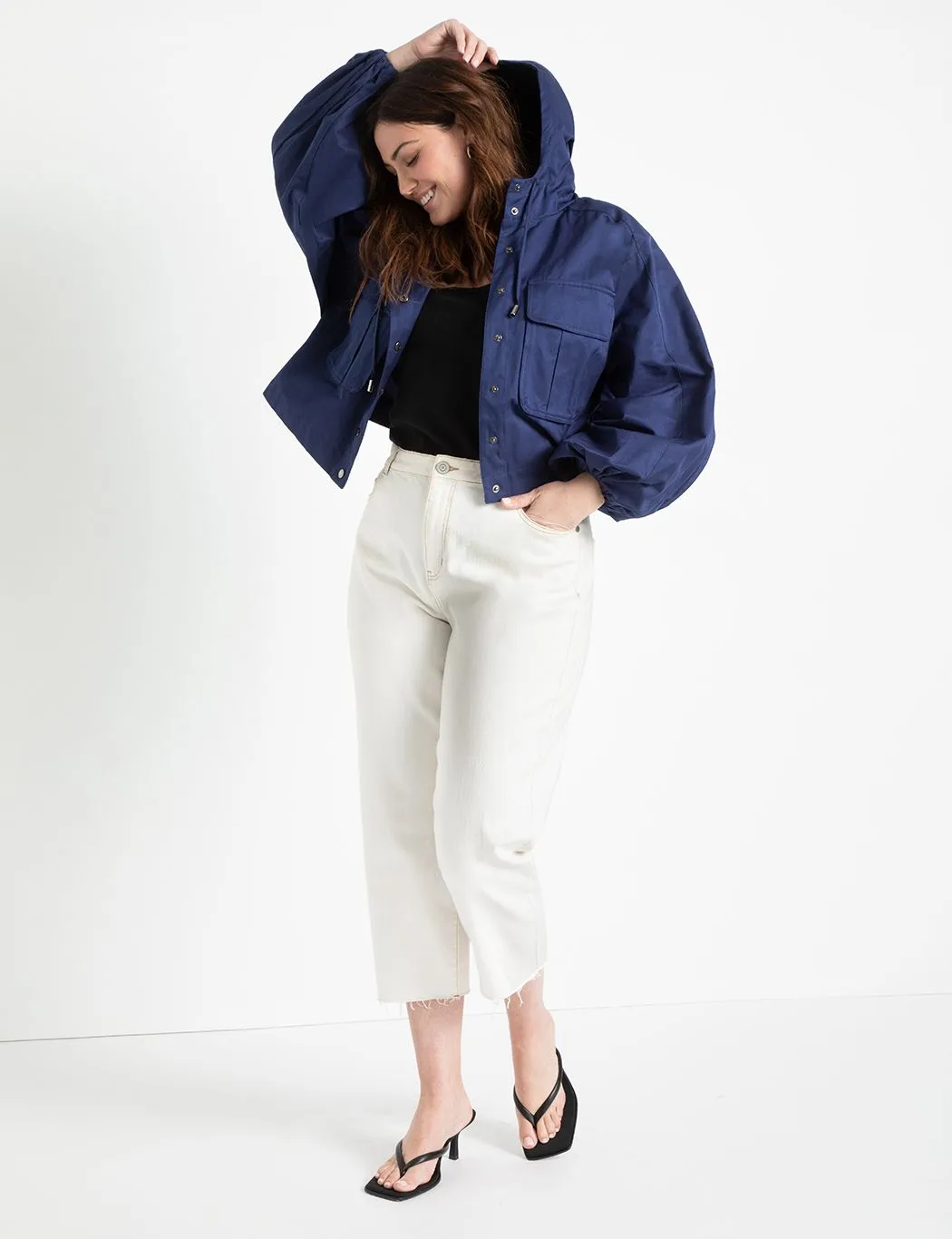 Cropped Track Jacket in Navy