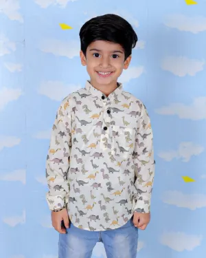 Cute Dino All Over Print Boys Short Shirt