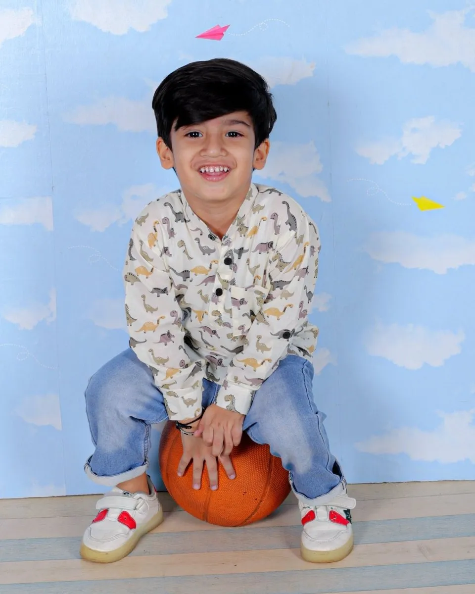 Cute Dino All Over Print Boys Short Shirt