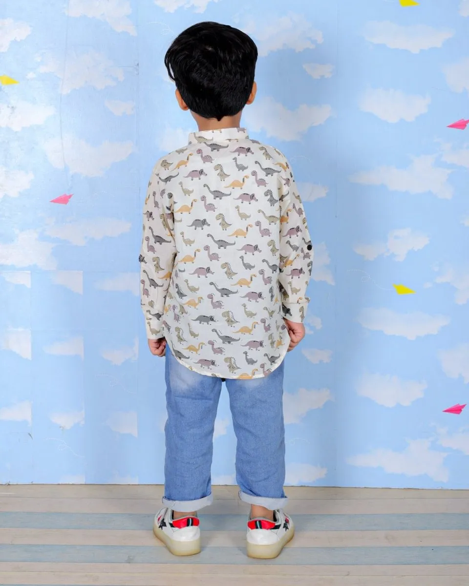 Cute Dino All Over Print Boys Short Shirt