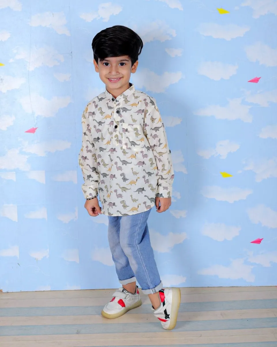 Cute Dino All Over Print Boys Short Shirt