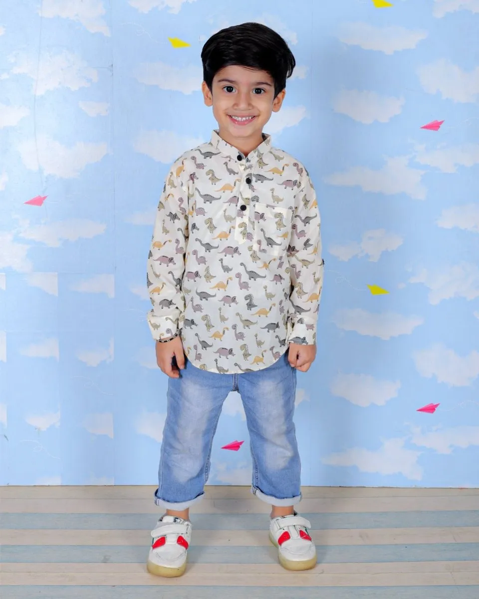 Cute Dino All Over Print Boys Short Shirt