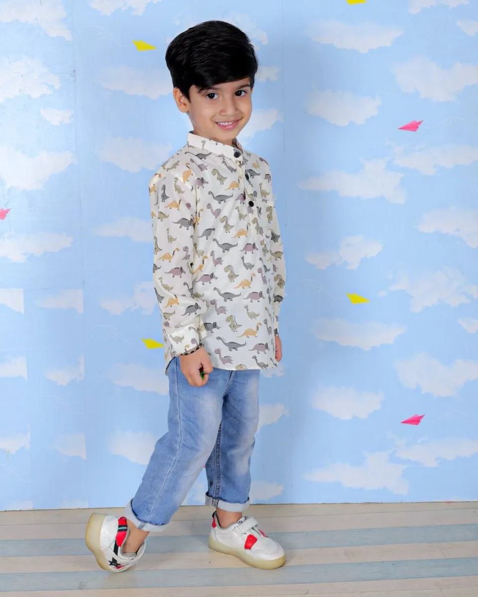 Cute Dino All Over Print Boys Short Shirt