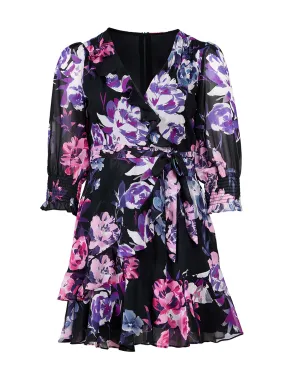 Dark Floral Faux Wrap Dress