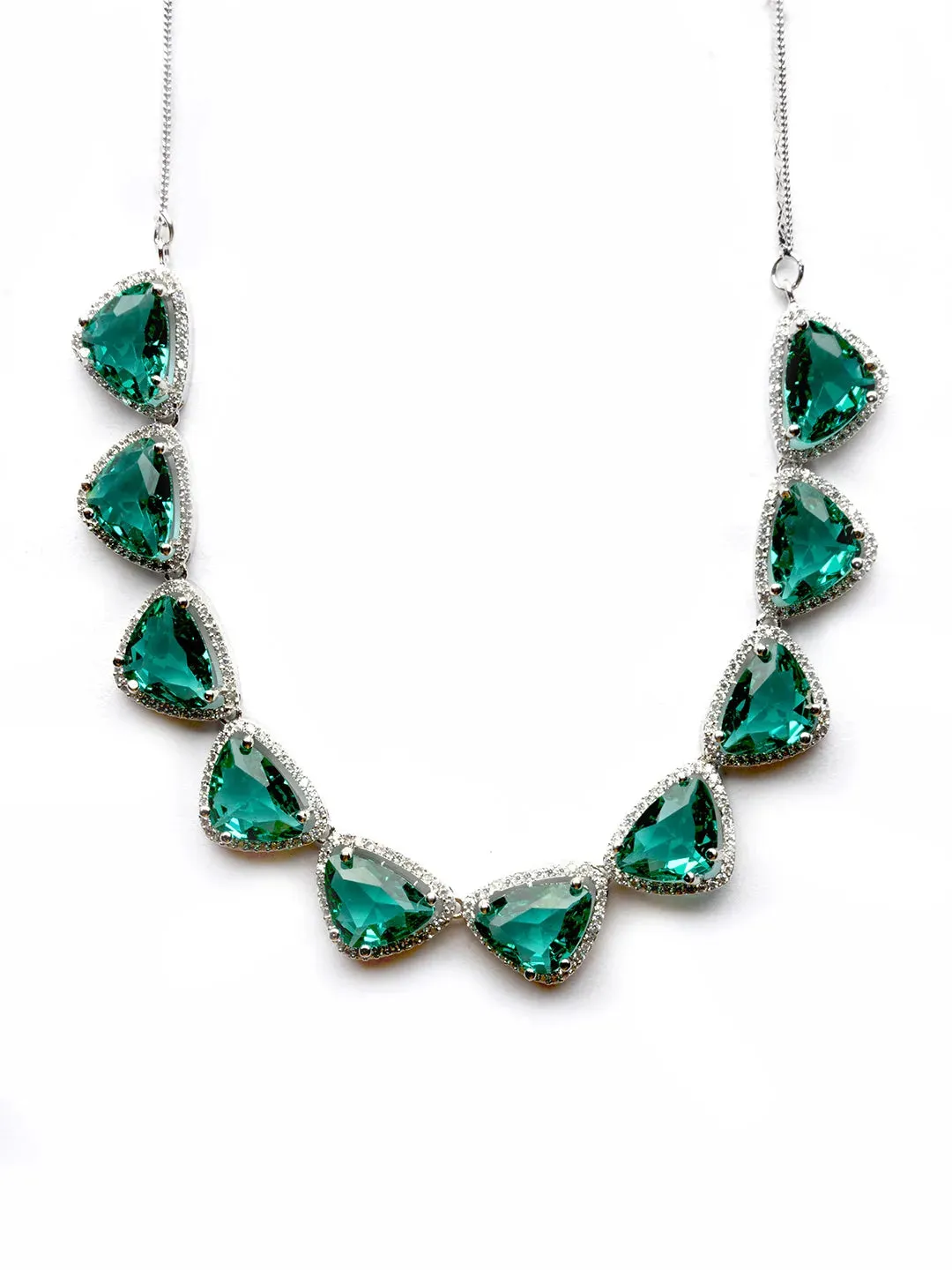 Dazzle and Shine: Designer Green AD Necklace with Sparkling CZ Stones