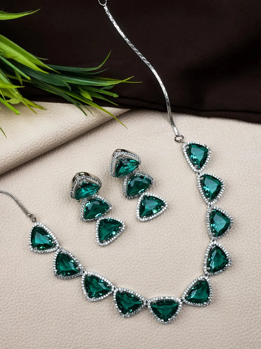 Dazzle and Shine: Designer Green AD Necklace with Sparkling CZ Stones