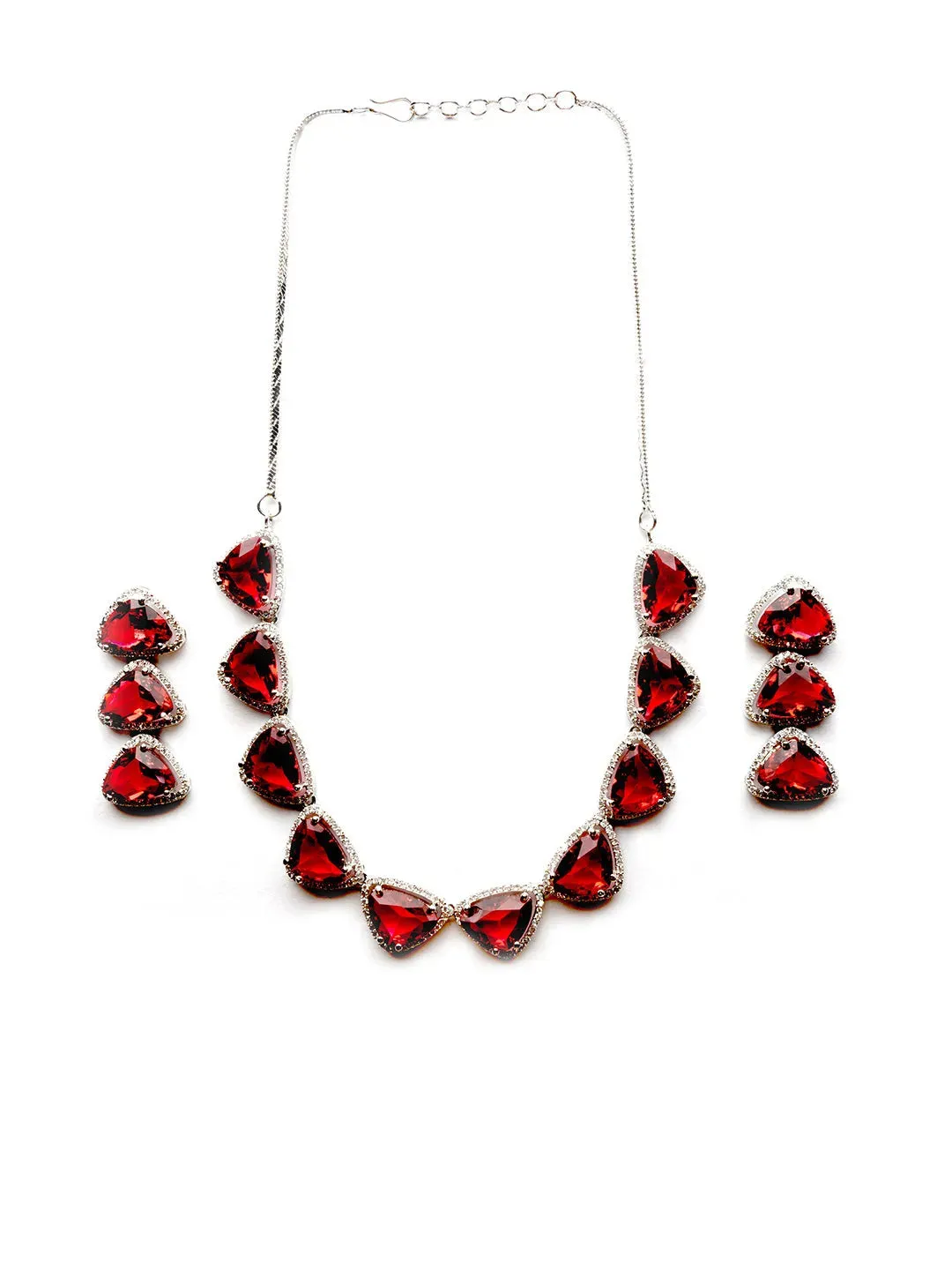 Dazzle and Shine: Designer Red AD Necklace with Sparkling CZ Stones