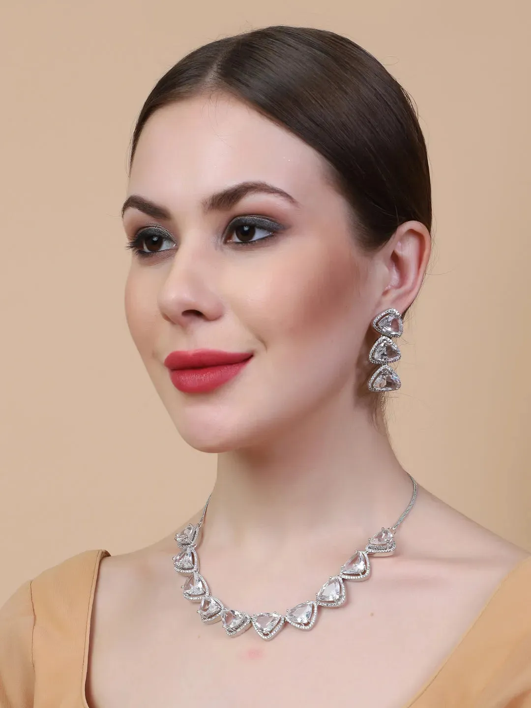 Dazzle and Shine: Designer White AD Necklace with Sparkling CZ Stones