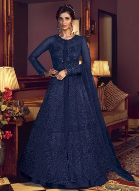 Delightful Blue Slit Cut Embroidered Designer Anarkali Suit