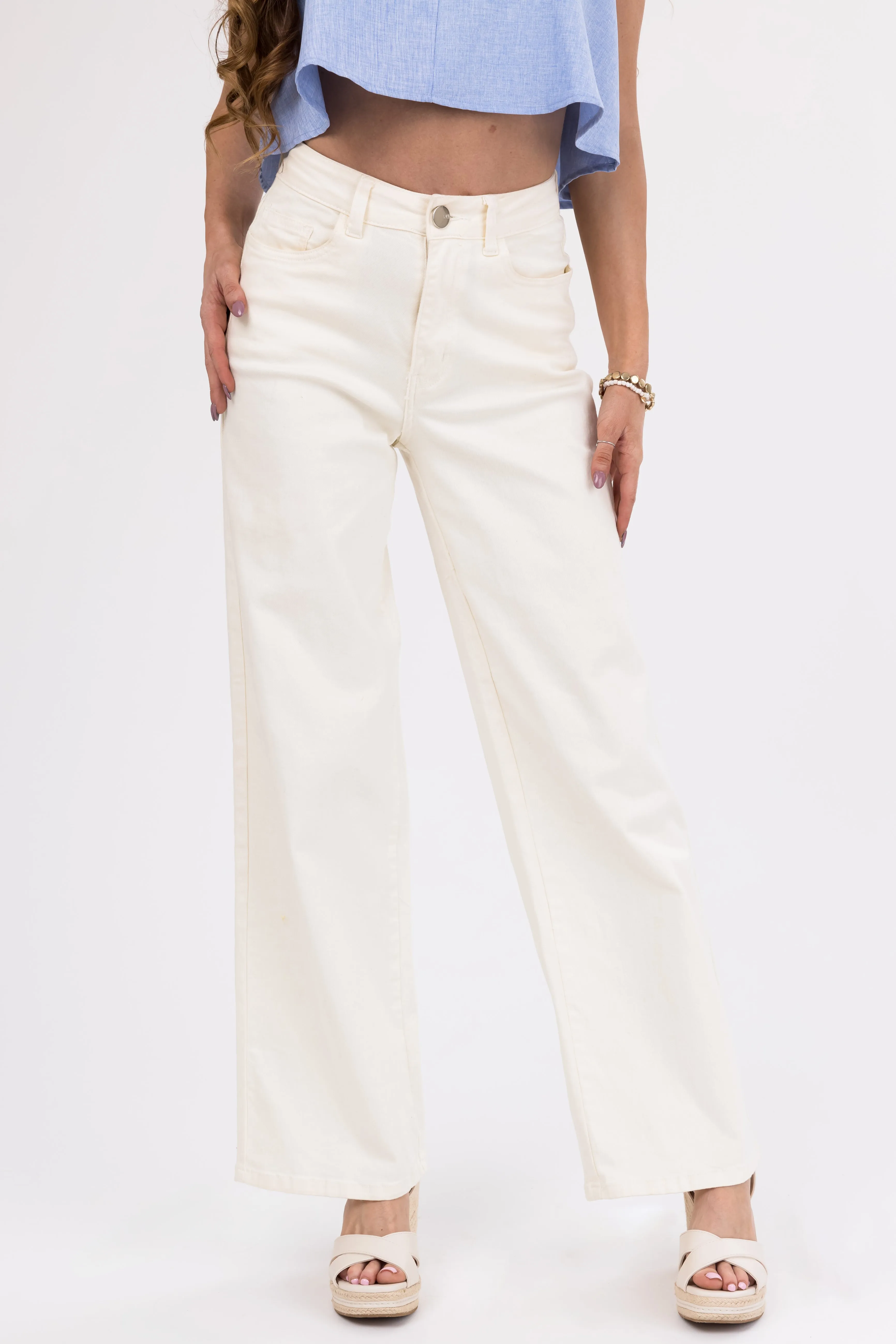 Denim Zone Ivory Super Stretchy Wide Leg Jeans