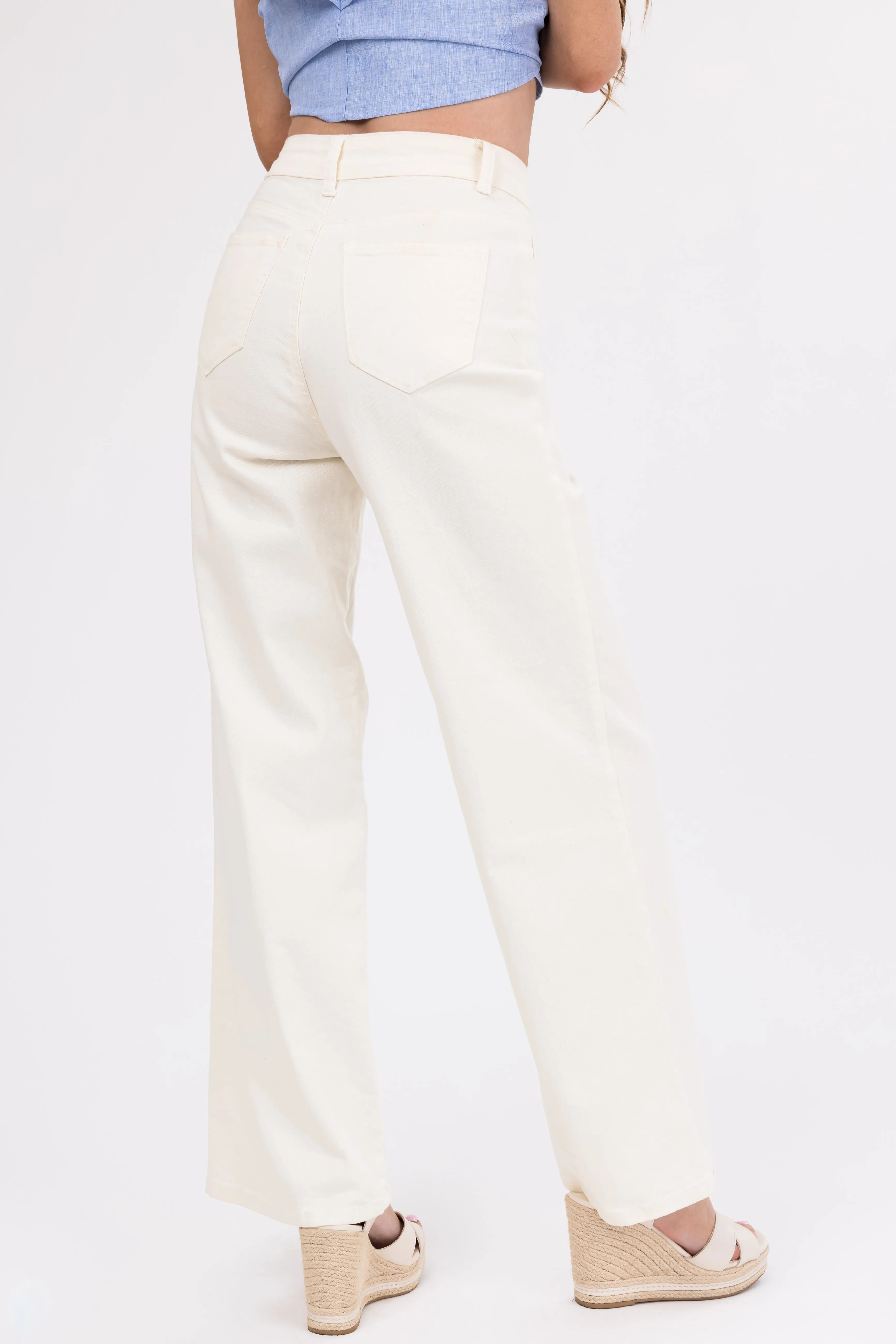 Denim Zone Ivory Super Stretchy Wide Leg Jeans