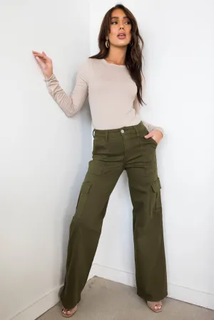 Denim Zone Olive Super Stretchy Cargo Jeans