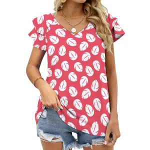 Disney Lilo And Stitch Lilo's Dress Women's Ruffle Sleeve V-Neck T-Shirt