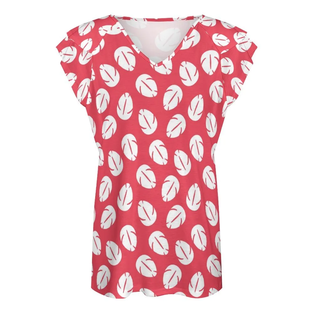 Disney Lilo And Stitch Lilo's Dress Women's Ruffle Sleeve V-Neck T-Shirt