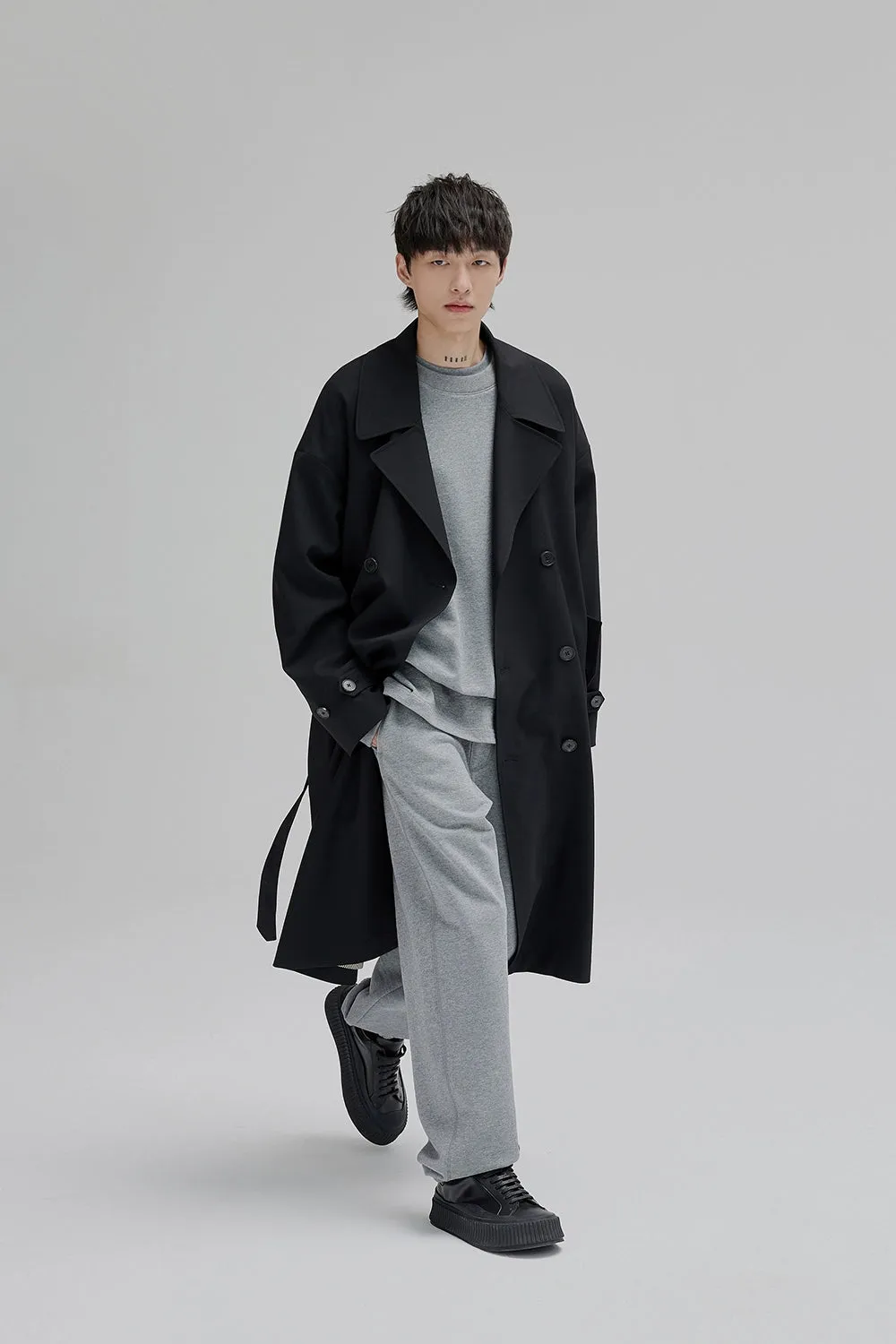 Double-breasted Straight-cut Long Trench Coat