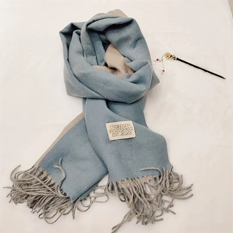 Double-sided Imitation Cashmere Scarf Unisex Autumn Winter Warm Tassel Scarf Solid Color Long Coldproof Decoration Shawl