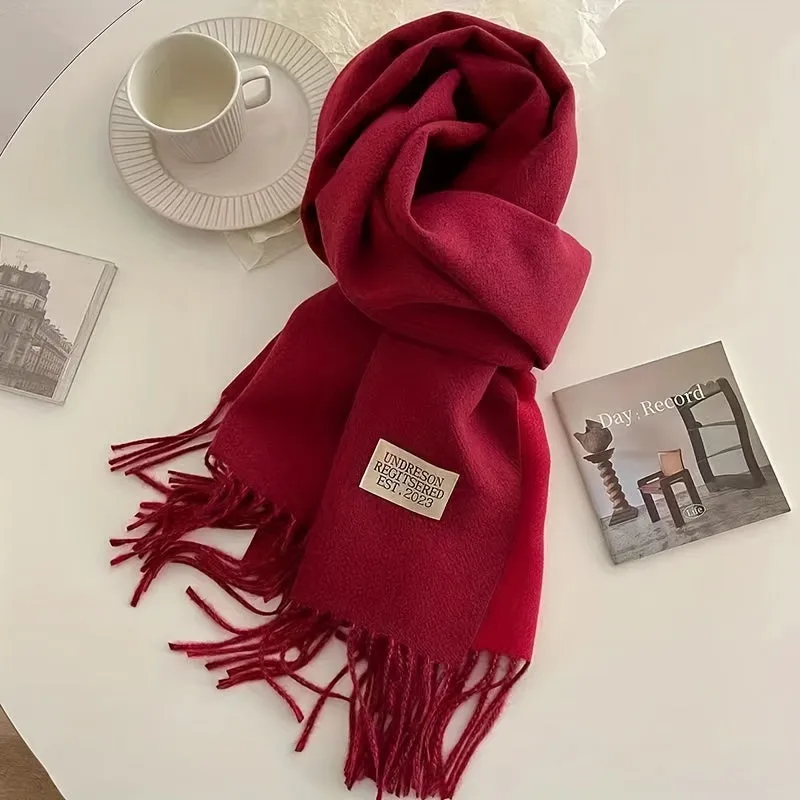 Double-sided Imitation Cashmere Scarf Unisex Autumn Winter Warm Tassel Scarf Solid Color Long Coldproof Decoration Shawl