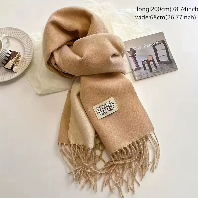 Double-sided Imitation Cashmere Scarf Unisex Autumn Winter Warm Tassel Scarf Solid Color Long Coldproof Decoration Shawl