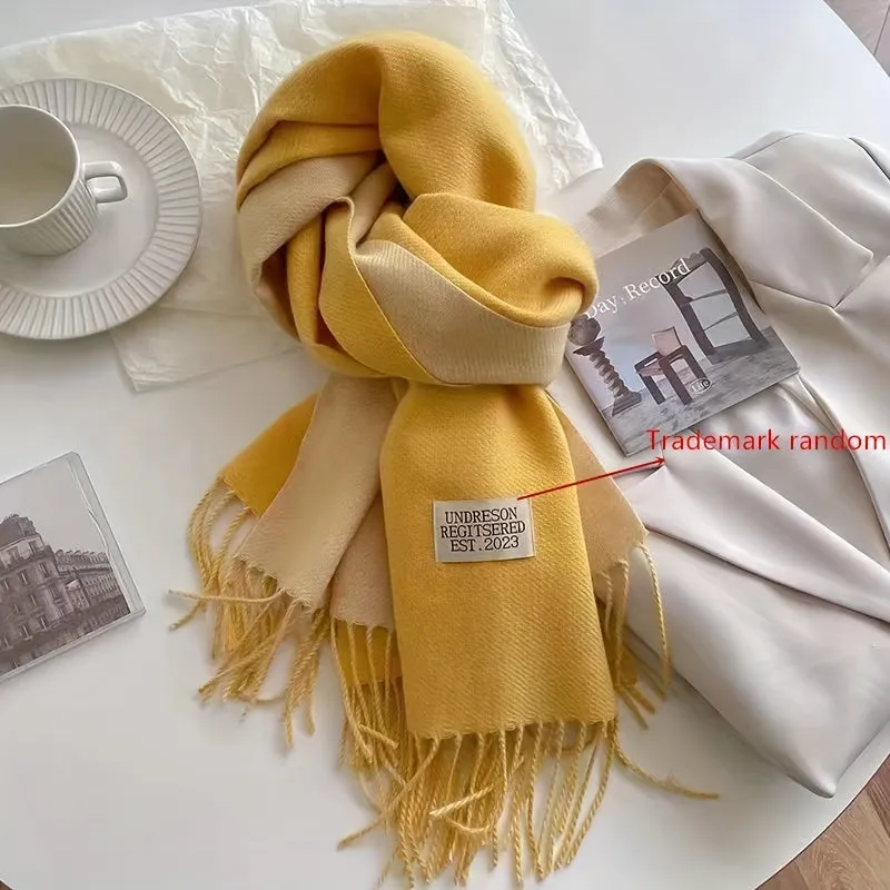 Double-sided Imitation Cashmere Scarf Unisex Autumn Winter Warm Tassel Scarf Solid Color Long Coldproof Decoration Shawl