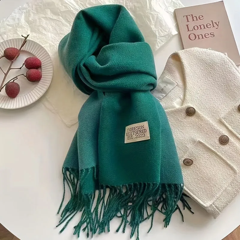 Double-sided Imitation Cashmere Scarf Unisex Autumn Winter Warm Tassel Scarf Solid Color Long Coldproof Decoration Shawl