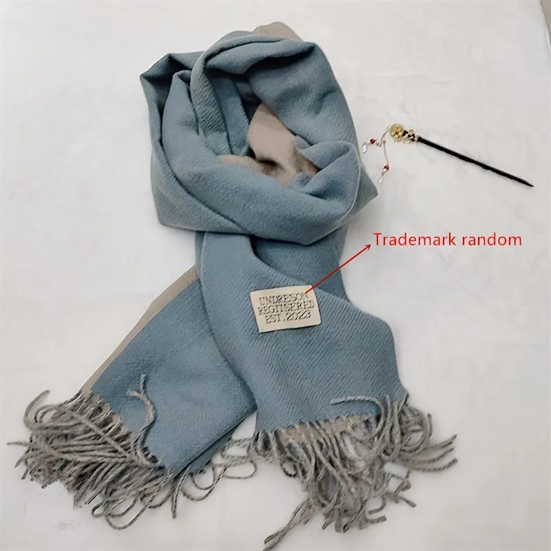 Double-sided Imitation Cashmere Scarf Unisex Autumn Winter Warm Tassel Scarf Solid Color Long Coldproof Decoration Shawl