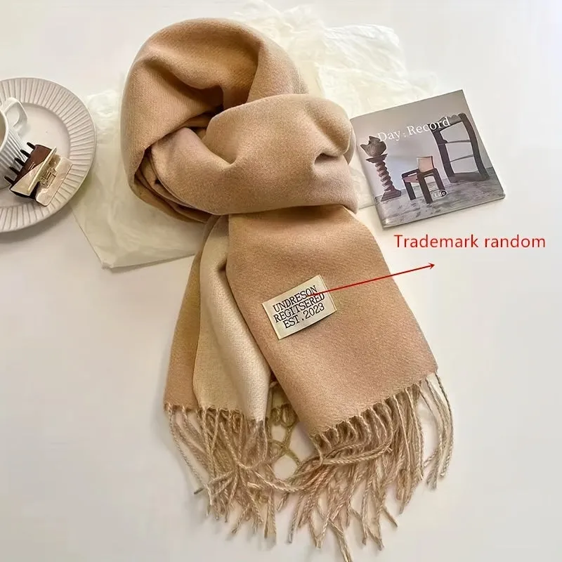 Double-sided Imitation Cashmere Scarf Unisex Autumn Winter Warm Tassel Scarf Solid Color Long Coldproof Decoration Shawl