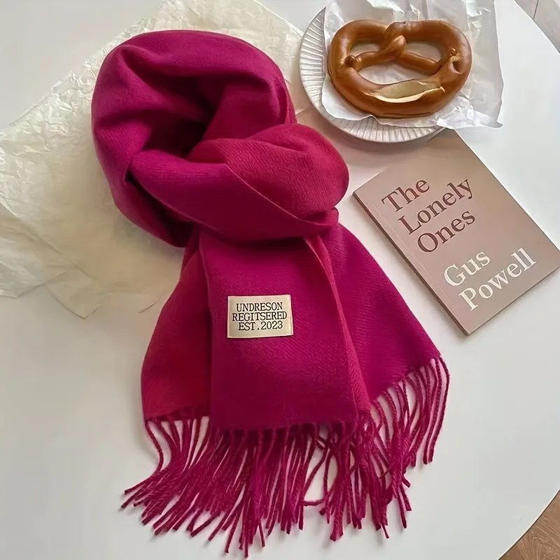 Double-sided Imitation Cashmere Scarf Unisex Autumn Winter Warm Tassel Scarf Solid Color Long Coldproof Decoration Shawl