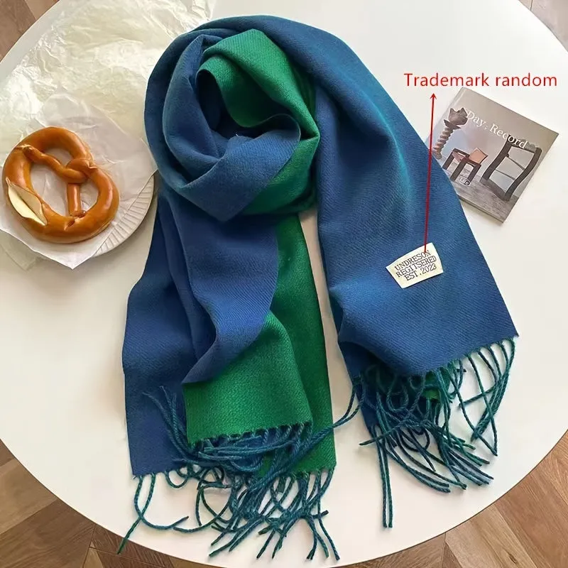 Double-sided Imitation Cashmere Scarf Unisex Autumn Winter Warm Tassel Scarf Solid Color Long Coldproof Decoration Shawl