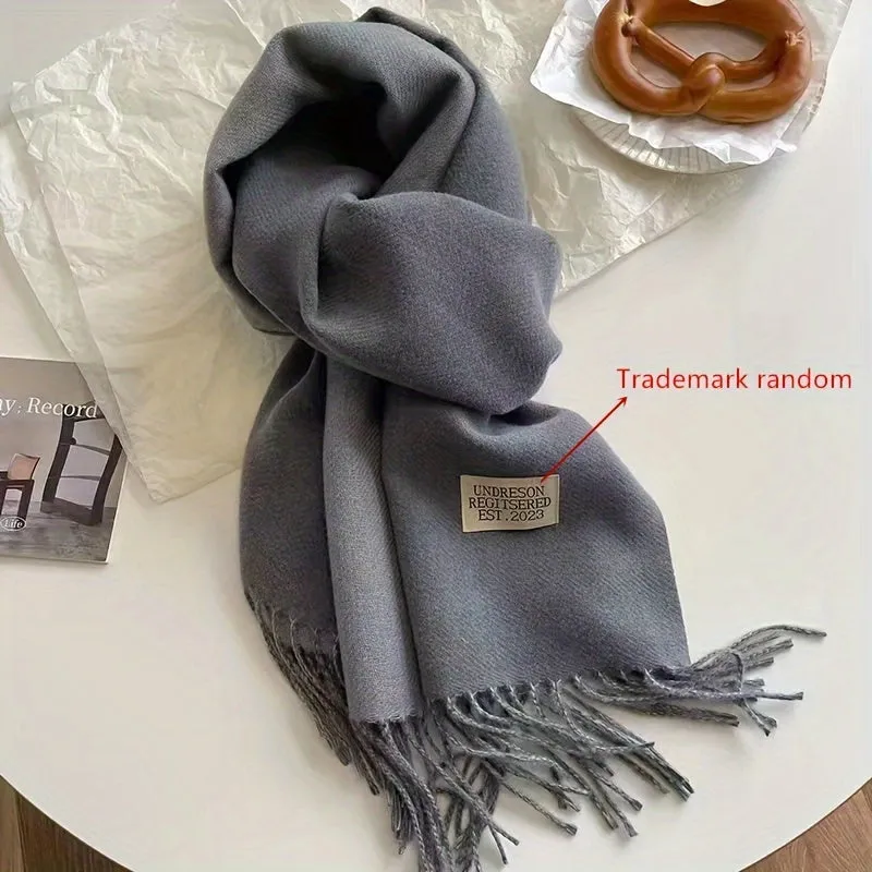 Double-sided Imitation Cashmere Scarf Unisex Autumn Winter Warm Tassel Scarf Solid Color Long Coldproof Decoration Shawl