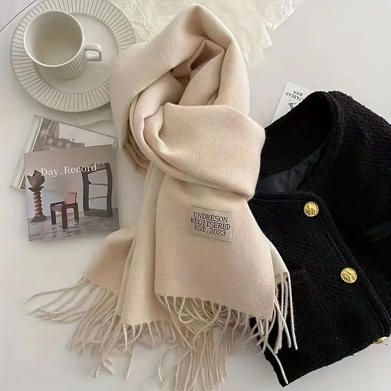 Double-sided Imitation Cashmere Scarf Unisex Autumn Winter Warm Tassel Scarf Solid Color Long Coldproof Decoration Shawl