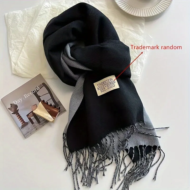 Double-sided Imitation Cashmere Scarf Unisex Autumn Winter Warm Tassel Scarf Solid Color Long Coldproof Decoration Shawl