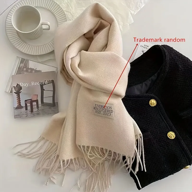 Double-sided Imitation Cashmere Scarf Unisex Autumn Winter Warm Tassel Scarf Solid Color Long Coldproof Decoration Shawl