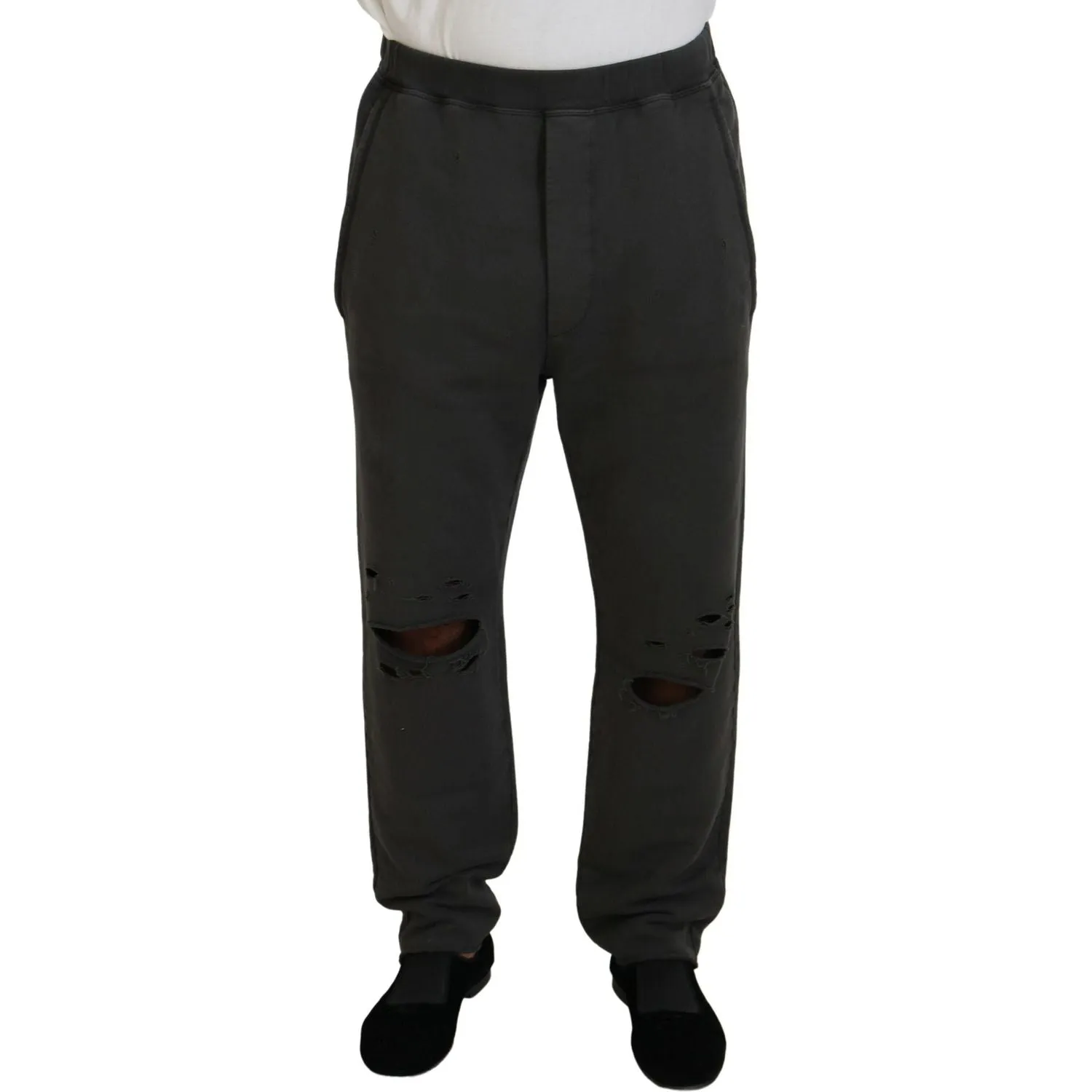 Dsquared² Dark Gray Cotton Men Casual Tattered Pants