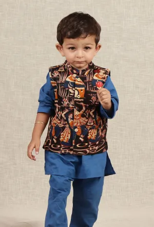 Edwin Black Kalamkari Printed Cotton Nehru Jacket