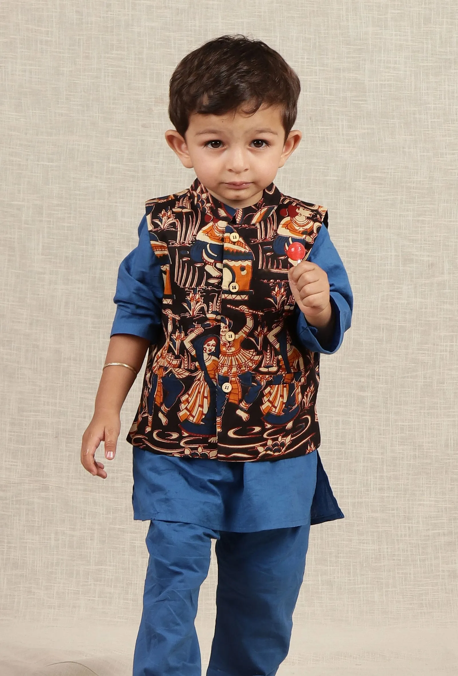 Edwin Black Kalamkari Printed Cotton Nehru Jacket