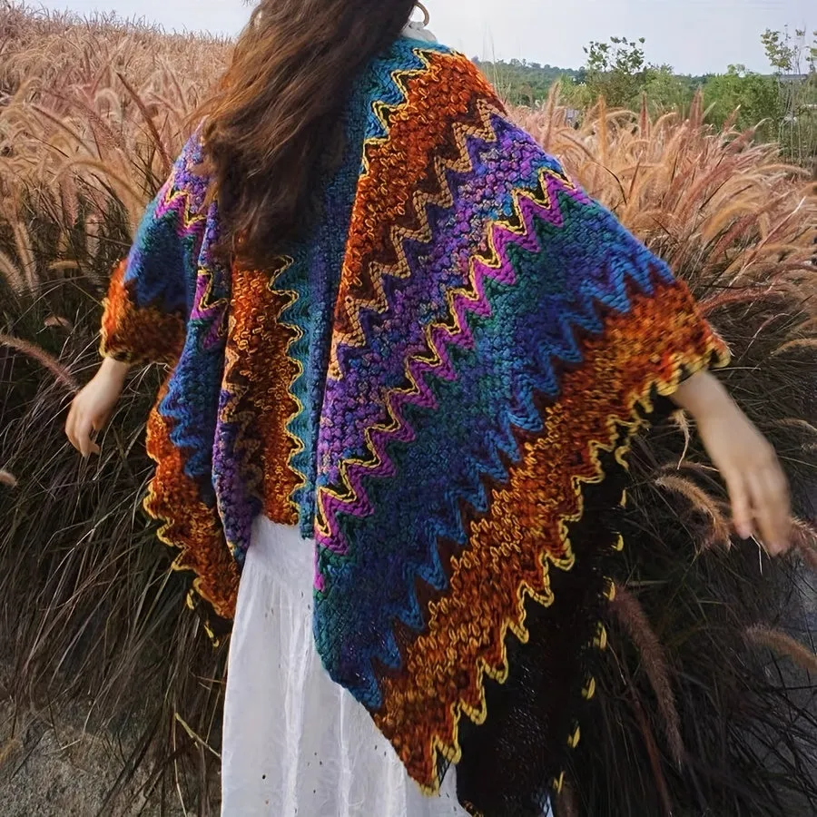 Elegant Boho Knitted Shawl - Windproof, Warm, & Versatile Poncho for Stylish Autumn/Winter Outings