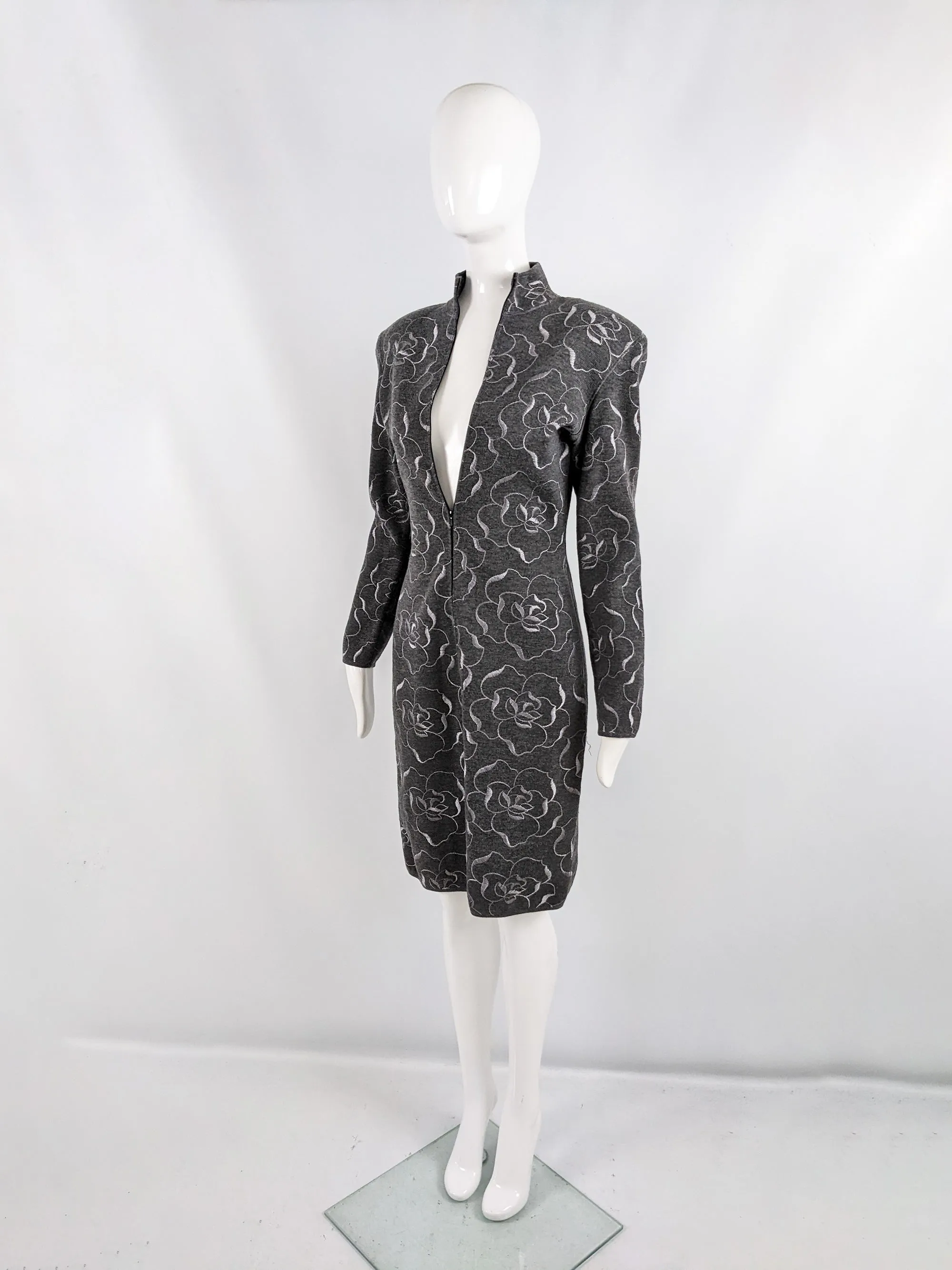 Emanuel Ungaro Vintage Embroidered Wool Dress, 1980s