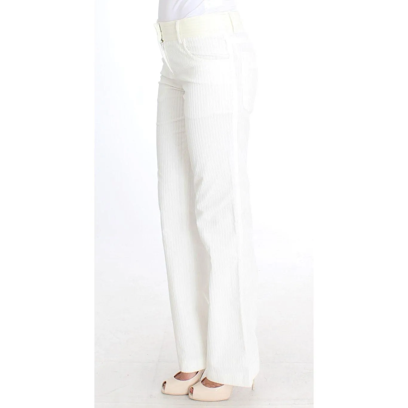 Ermanno Scervino Chic White Striped Straight Fit Pants