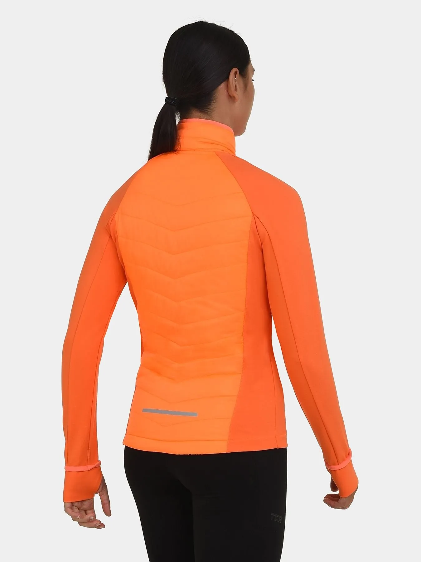 Excel Running Padded Packable Hooded Jacket For Women With Thumbholes, Underarm Ventilation Zips, Zip Pockets & Reflective Strips