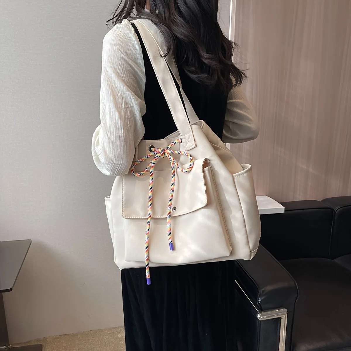 Fashion Large Capacity Tote Bag, Solid Color Shoulder Bag, Women's Casual Handbag & Purse For Commute