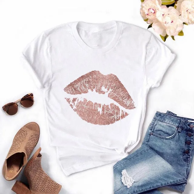 Fashion Women's Casual Sequins Red Lip T-Shirt Short Sleeve T-Shirts 2020 Vintage Creativity zipper Lips T-Shirt,drop ship