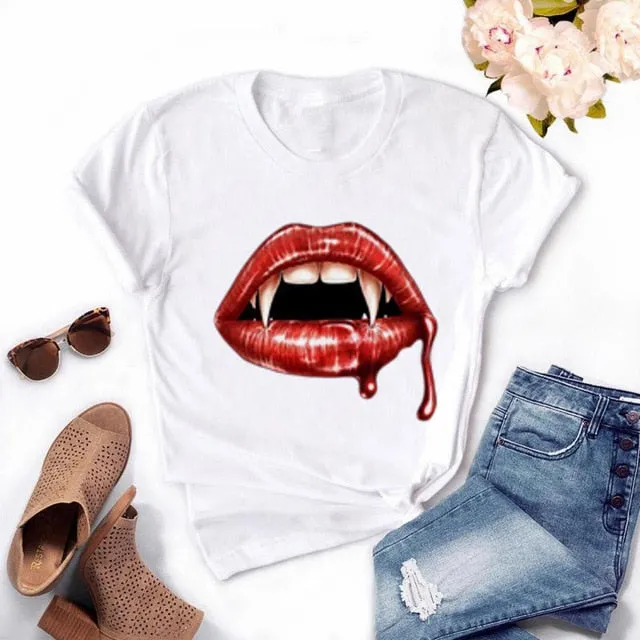 Fashion Women's Casual Sequins Red Lip T-Shirt Short Sleeve T-Shirts 2020 Vintage Creativity zipper Lips T-Shirt,drop ship