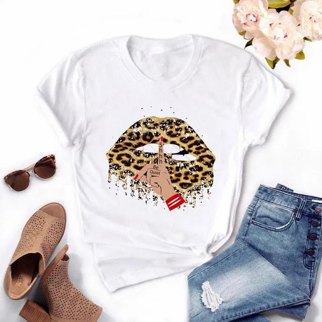 Fashion Women's Casual Sequins Red Lip T-Shirt Short Sleeve T-Shirts 2020 Vintage Creativity zipper Lips T-Shirt,drop ship