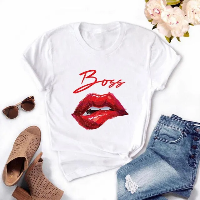 Fashion Women's Casual Sequins Red Lip T-Shirt Short Sleeve T-Shirts 2020 Vintage Creativity zipper Lips T-Shirt,drop ship