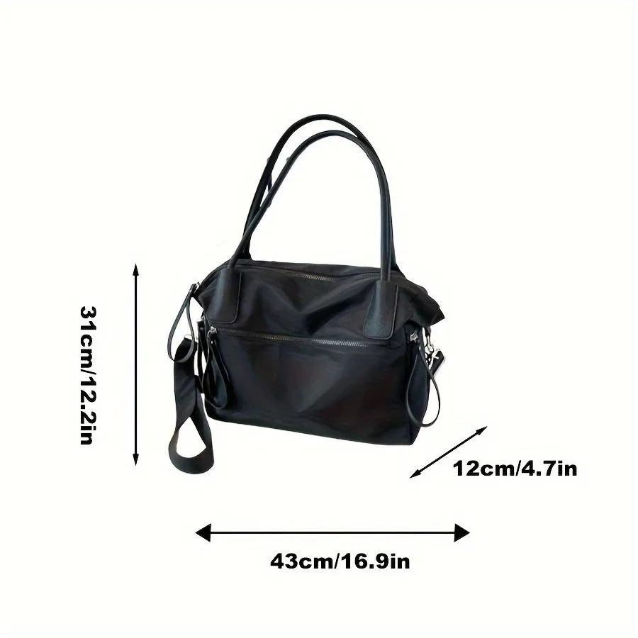 Fashionable Large Capacity Shoulder Bag with Multiple Pockets, Solid Color, Crossbody and Commuting Friendly